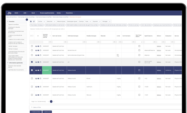 Exemple de traçabilité dans un logiciel LIMS