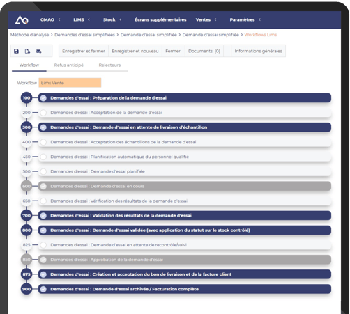 Exemple de workflow dans un logiciel LIMS