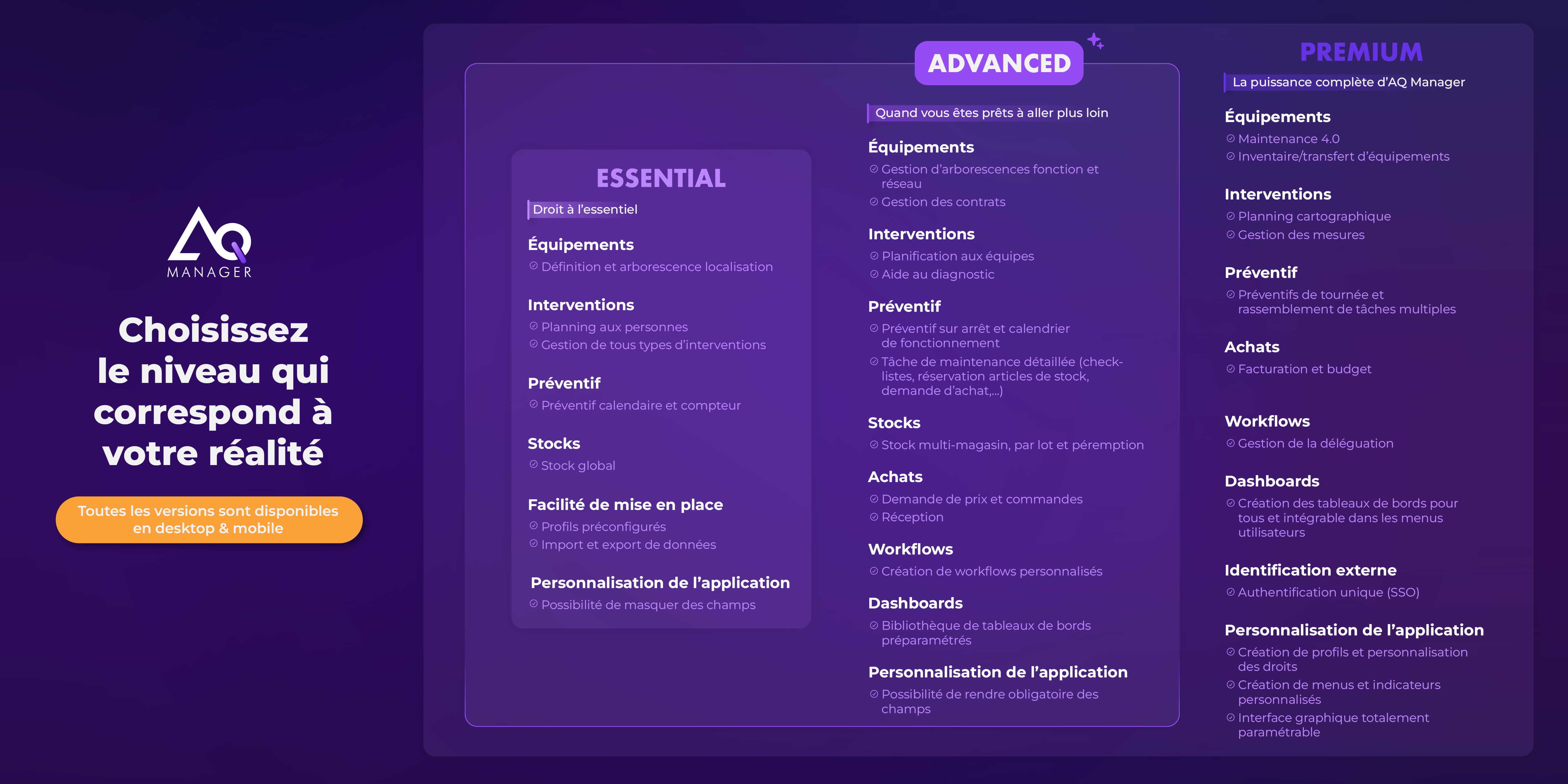 Les 3 offres SaaS AQ Manager 
