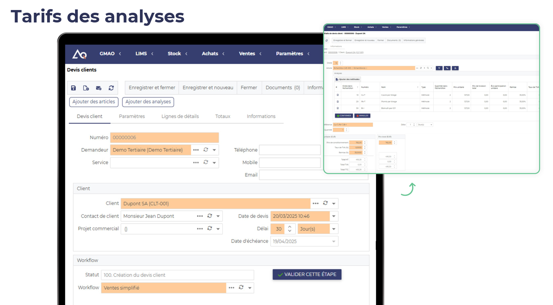 Tarifs des analyses : devis clients